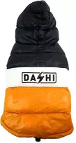 Dashi dy spalvų Dygsniuotas anorak striukė su gobtuvu – oranžinė ir juoda, XL, šilta ir stilinga