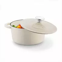 Konighoffer Ketaus emaliuotas troškintuvas 2.8 litro, orkaitei ir viryklei, kreminis glazūruotas, tinkamas indukcijai, ketaus puodas, emaliuotas puodas, 2.8L troškintuvas, troškinimo indas