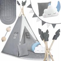 Vaikiška TIPI palapinė TEEPEE su girlianda, pagalvėlėmis, dideliu kilimėliu ir stabilizatoriumi