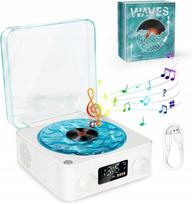 Mini retro garso kolonėlė, turntable, Bluetooth, white noise, vintage, su apšvietimu, balta