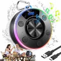 Bluetooth dušo kolonėlė IPX7 su LED laikrodžiu, RGB, kabliuku, atspari vandeniui