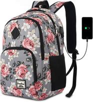 Moteriška gėlių rašto kuprinė kompiuteriui 15,6", su USB