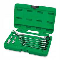 Ratcheting raktų rinkinys 8-19 mm su adapteriais, 10 vnt., TOPTUL
