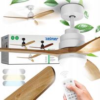 Lubų ventiliatorius Zelmer su LED lempa, ultra tylus, 6 režimai, balta/ąžuolo spalva