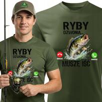 Žvejybiniai marškinėliai FISH CALL tėčiui ar seneliui, chaki spalvos