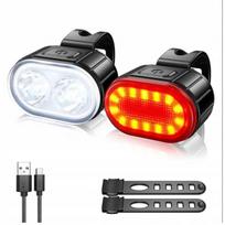 Dviračio LED žibintų rinkinys su USB, priekinis ir galinis