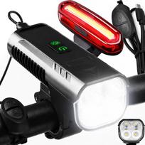Dviračio LED žibintas 1000 lm su 100 dB signalu, USB-C powerbank, galinis žibintas