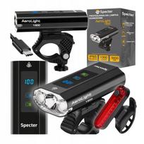 Dviračio žibintų rinkinys Specter 1300Lm galinis LED USB Powerbank atsparus vandeniui