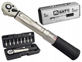 Dviračių sukimo momento raktas Mighty, reguliuojamas 2–24 Nm, su antgaliais