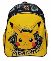 Juoda kelių skyrių mokyklinė kuprinė Pokemon, geltonos ir auksinės spalvos akcentai