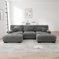 Modulinė U formos sofa su šezlongu pilka 1 vnt
