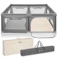 Rinkinys: Maniežas vaikams Lionelo Willow XL Grey Concrete + dvipusis kilimėlis vaikams Lionelo Zora