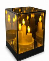 3D LED veidrodinis žibintas 3 žvakės viduje, stačiakampis, 15 cm