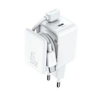 Joyroom JR-TCL05 Travel Charger GaN Fast Charger C+C 45W PD PPS UFCS with Built-in Cable Organizer / white
