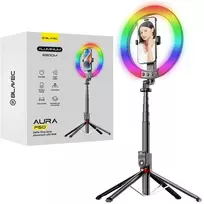 Blavec žiedinis šviestuvas Selfie Aliuminio Aura LED RGB Ring P50 25cm tripod + nuotolinis valdymas + 2,3 metra (RLP50-TRB23) juodos spalvos