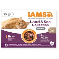 IAMS Delights Land & Sea konservai vyresnėms katėms padaže, 12x85 g