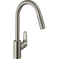 Maišytuvas su ištraukiamu dušeliu Hansgrohe Focus nerūdijančio plieno spalvos