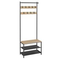 Pastatoma drabužių kabykla su sėdyne ir 2 batų lentynomis, juoda, 64 × 32,2 × 180 cm