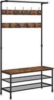Drabužių kabykla su sėdyne ir 2 batų lentynomis, ruda ir juoda, 100 × 41,5 × 182 cm