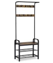 Drabužių kabykla su sėdyne ir 2 batų lentynomis, ruda ir juoda, 72 × 33,7 × 183 cm