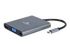 GEMBIRD A-CM-COMBO6-01multi Port Adapter USB Type C 6in1 Hub3.1 HDMI VGA PD card reader stereo audio space grey