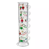 Bialetti Italia Espresso puodelių rinkinys 6 vnt. 80 ml balti su chromuotu metaliniu stovu TAZZ202