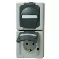 Heinrich Kopp 131456008 Schuko kištukinis lizdas 2-jų vietų vertikalus, montuojamas ant paviršiaus, juodas/pilka, 250V, 16A