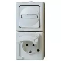 HEINRICH KOPP Kombinacija Vertikalus Jungiklis / Schuko Lizdas Paviršinis Montavimas Apsaugotas Nuo Drėgmės IP44 Arktis Arktinė Balta (130802000)