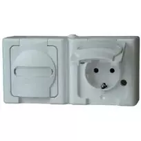 HEINRICH KOPP BLUE ELECTRIC Paviršinio montavimo kombinuotas jungiklis ir Schuko kištukinis lizdas, IP44, Arktinė balta, 250V, 16A (131202003)