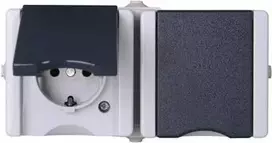 HEINRICH KOPP proAQA paviršinis lizdas 2-vietis horizontalus pilkas IP44 16A 250V (950656001)