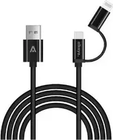 ALKAYA Speed Flex 2-in-1 USB-A to USB-C + Lightning High-Gloss Charging & Data Cable, 1m, Black