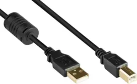 GoodConnections USB 2.0 laidas USB Type A į USB Type B su ferito šerdimi, auksuoti kontaktai, juodas, 5 m (GC-M0083)