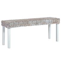 vidaXL Suoliukas, baltas, 110cm, Kubu ratanas ir raudonmedžio masyvas