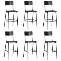 vidaXL Baro taburetės, 6vnt., juodos, fanera ir plienas (3x280081)