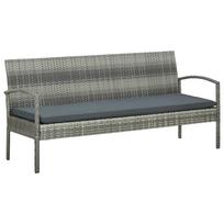 vidaXL Trivietė sodo sofa su pagalvėle, pilkos spalvos, poliratanas