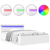 vidaXL Lovos rėmas su LED/daiktadėže, baltas, 120x200cm, dirbtinė oda