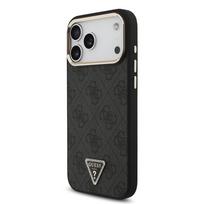 Guess PU Leather 4G Strass Triangle Logo Gold Frame MagSafe dėklas Apple iPhone 18 Pro Max juodos spalvos