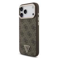 Guess PU Leather 4G Strass Triangle Logo Gold Frame MagSafe dėklas Apple iPhone 18 Pro Max rudos spalvos