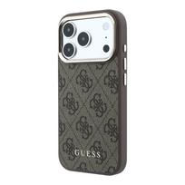 Guess PU Leather 4G Gold Frame MagSafe dėklas Apple iPhone 18 Pro rudos spalvos
