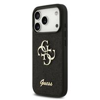 Guess PU Fixed Glitter 4G Metal Logo dėklas iPhone 18 Pro juodos spalvos