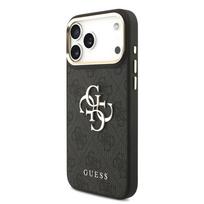 Guess PU Leather 4G Metal Logo Gold Frame dėklas Apple iPhone 18 Pro Max juodos spalvos
