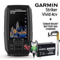 GARMIN STRIKER VIVID 4CV WITH GT20-TM TRANSDUCER + BATTERY 13AH 12V + CHARGER + SONAR MOUNT echolotas 010-02550-01 / FLB-12AH / RUNOS / FL1000