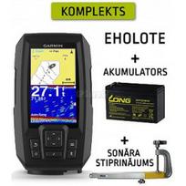 GARMIN STRIKER PLUS 4, DUAL BEAM + BATTERY + SONAR HOLDER echolotas
