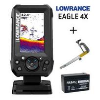 LOWRANCE Eagle 4x Bullet Skimmer + 12V 13Ah battery + sonar mount Runos echolotas 000-16110-001 / FLB-12AH / RUNOS