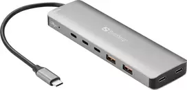 Sandberg USB-C į 5x USB-C + 2x USB-A Hub, 100W, USB 3.2 Gen 1, Pilka