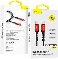 Blavec kabelis Raptor braided – Type C į Type C – PD 60W 3A 3 metras (CRA-CC3BR30) juodos spalvos-raudonos spalvos