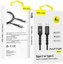 Blavec kabelis Raptor braided – Type C į Type C – PD 60W 3A 0,25 metras (CRA-CC3BG025) juodos spalvos-pilkos spalvos