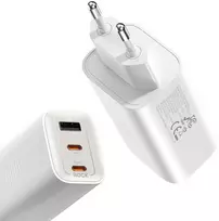 Rock laidinis įkroviklis Ice2Cube GaN – USB + 2xType C – PD 65W 3A baltos spalvos