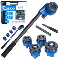 Geko G00998 Rankinis vamzdžių sriegimo rinkinys, 4 vnt., 3/8"-1", 9Cr2 plienas, reketinis mechanizmas, 2 prailginimai, dėklas