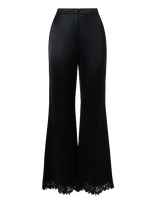 Malina - Marine Satin Lace Hem Trousers - Platėjančios kelnės - Juoda